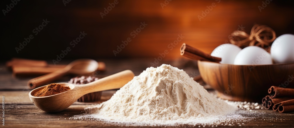 Aufkleber cooking cutlery accessories for baking on a wooden background with flour creating a baking concept c
