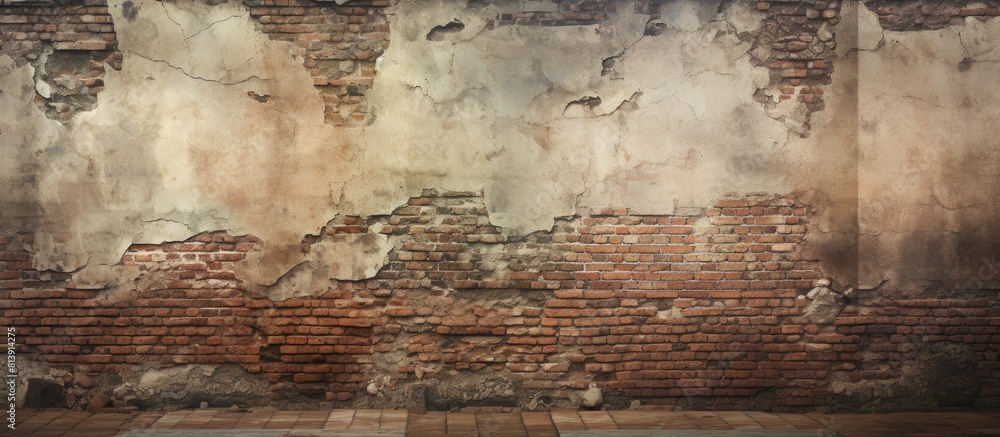 Poster the backdrop features a ruin with varying brick masonry and plaster textures offering a copy space i
