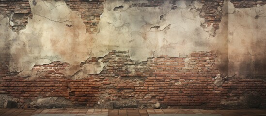The backdrop features a ruin with varying brick masonry and plaster textures offering a copy space image