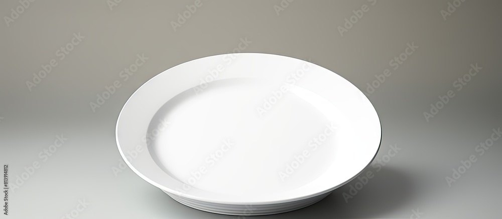 Poster a white plate placed on a blank background providing ample copy space for additional elements to be 
