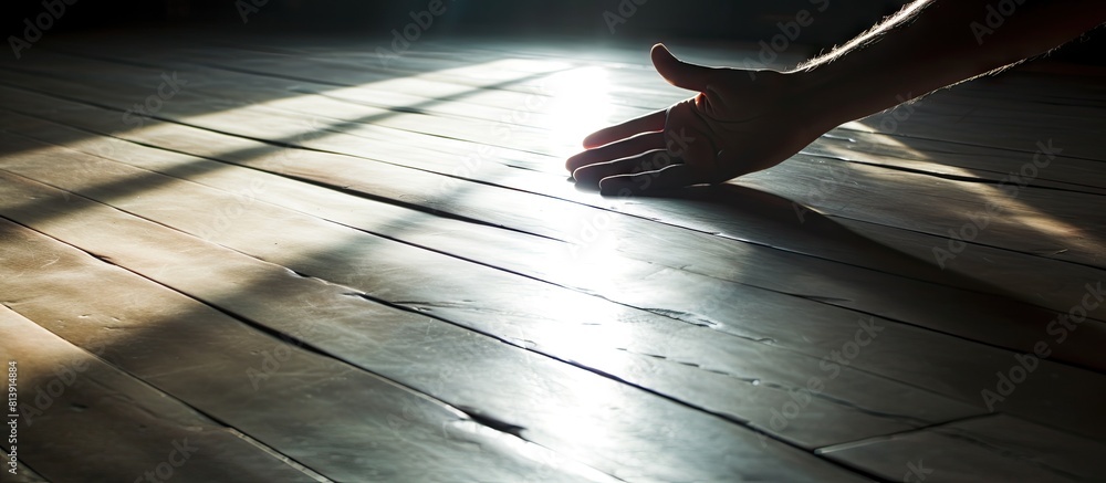 Poster the floor is adorned with a captivating image of reflected hands creating a mesmerizing play of ligh