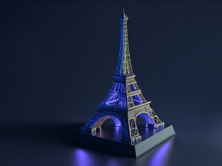 Epic 3D Model of the Eiffel Tower with Holographic Design and Glowing Lights