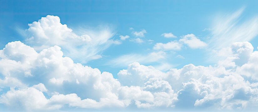 A stunning copy space image of pastel blue skies with isolated beautiful clouds