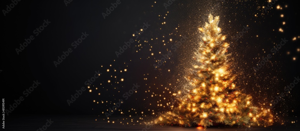 Poster black background with a christmas fire spark. copy space image. place for adding text and design