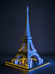 Epic 3D Model of the Eiffel Tower with Holographic Design and Glowing Lights