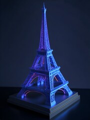 Epic 3D Model of the Eiffel Tower with Holographic Design and Glowing Lights