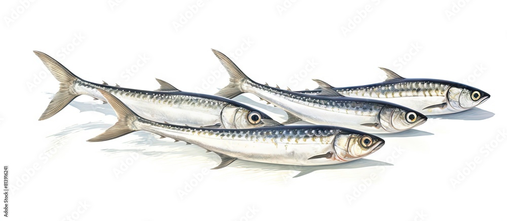 Poster a photograph featuring a group of mackerel fish caught on land with a clear area for additional text