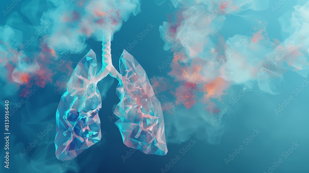 Poster low poly alveoli flat design front view gas exchange process theme water color complementary color s