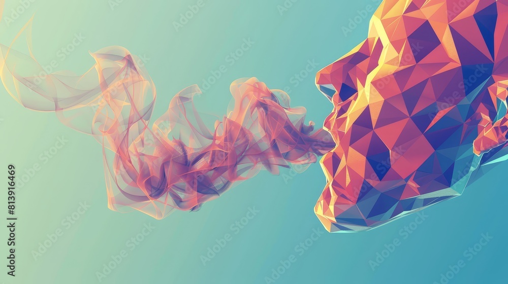 Poster low poly bronchi flat design side view airflow mechanics theme water color tetradic color scheme