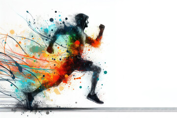 Fototapeta premium A man runner abstract color splash on a white background