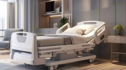 Smart bed technology flat design side view patient comfort theme animation vivid
