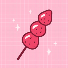 Sugar fruit snack. Cute strawberry dessert. Hand drawn vector illustration. Asian street food.