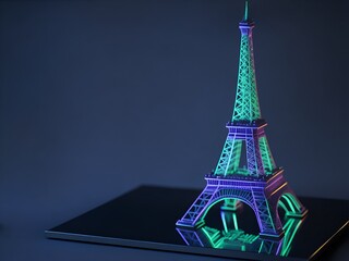 Epic 3D Model of the Eiffel Tower with Holographic Design and Glowing Lights