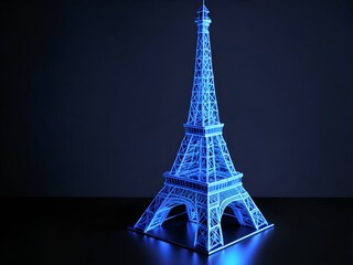 Epic 3D Model of the Eiffel Tower with Holographic Design and Glowing Lights