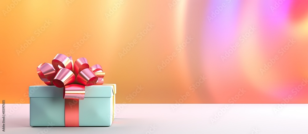Poster colorful background with a gift box adorned with a ribbon and bow providing a copy space image for t