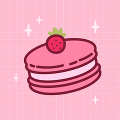 Strawberry macaroni cake. Cute dessert. Hand drawn vector illustration.