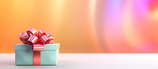 Colorful background with a gift box adorned with a ribbon and bow providing a copy space image for text Perfect for Black Friday sales