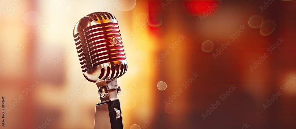 Poster professional microphone on a background suitable for radio stations and podcasters with copy space i