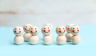 Wooden cubes with smiling faces . Empathy Concept. Survey    