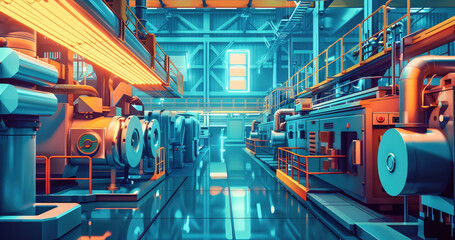 Industrial automation side view of a hightech factory using AI to optimize battery production robotic 