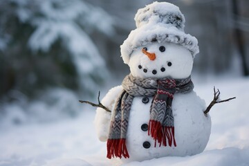 Fototapeta premium Charming Snowman hat scarf. Frost cold. Generate Ai