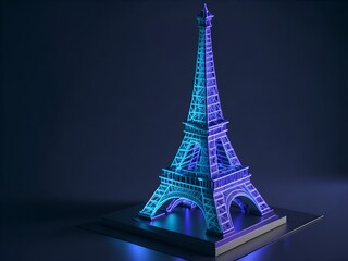 Epic 3D Model of the Eiffel Tower with Holographic Design and Glowing Lights
