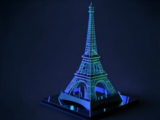 Epic 3D Model of the Eiffel Tower with Holographic Design and Glowing Lights