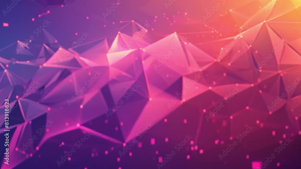 Poster a colorful display of connected geometric shapes with a bokeh effect on a blue to red gradient.