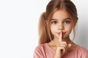 Naklejka premium Beautiful Girl showing silence gesture on white background