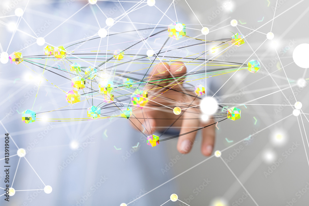Poster touching global network and data customer connection