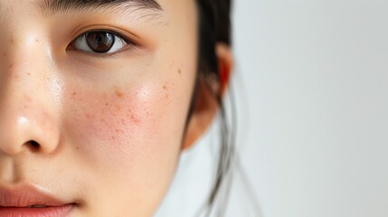 Close-up, Young woman with acne on face.