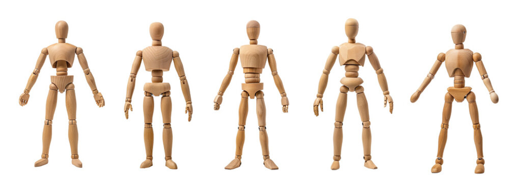 Wooden manequin set  isolated on white background.