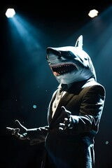 Shark in a Suit Captivates Audience A Stunning Presentation on the Corporate Stage