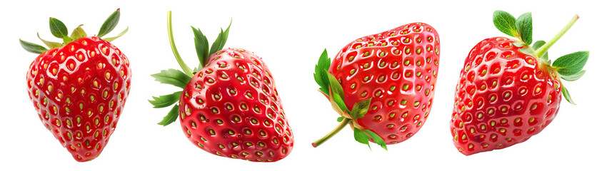 Detailed ripe strawberry, juicy red berry with transparent background