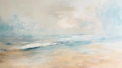 Abstract beach scene with sandy shores and soft blues and tans