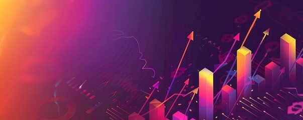 Abstract digital technology concept with colorful growth charts and futuristic design.