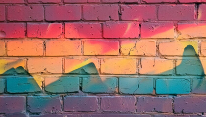 Fototapeta premium Grunge multicolored urban brick wall. Texture of a graffiti-painted wall of a city building. Decor and design. Wallpaper and background.