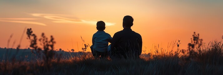 father with his young son exploring the outdoors landscape
