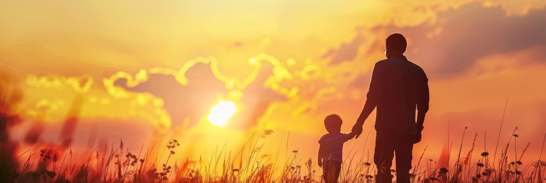 father with his young son exploring the outdoors landscape