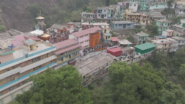 People Gathered for Kedarnath's Temple Journey in the Himalayas