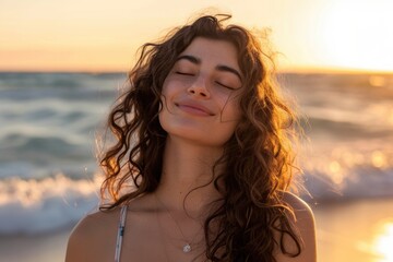 happy person in a beach sunset landscape