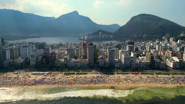 Crowded Ipanema Beach Aerial View in Rio de Janeiro
