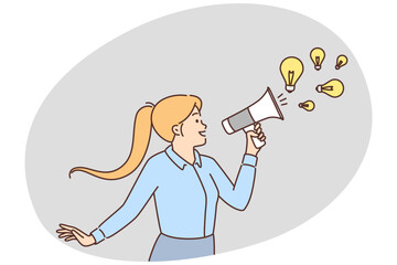 Smiling businesswoman with megaphone generate business ideas