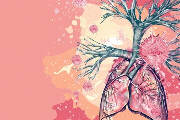 An artistic representation of human lungs with delicate flowers, suitable for medical or botanical themes