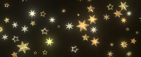 Twinkling Christmas Descent: Striking 3D Illustration Showcasing Falling Festive Twinkling Stars