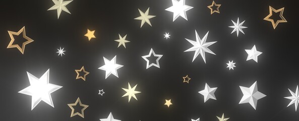 XMAS Stars - Holiday golden decoration, glitter frame isolated -