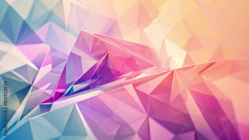 Poster vivid geometric patterns overlap with a soft, pastel color gradient backdrop.