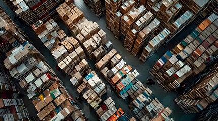 Aerial View of Book Warehouse with Inspection of Incoming Shipments description:This image depicts