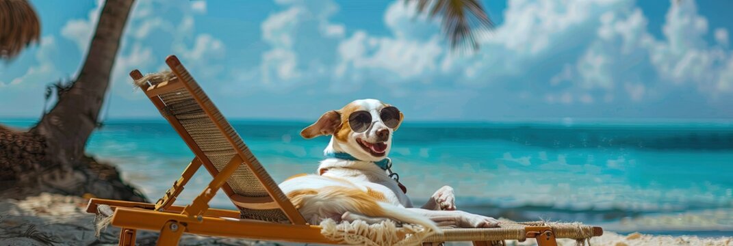 Dog vacationing on summer holiday on the beach