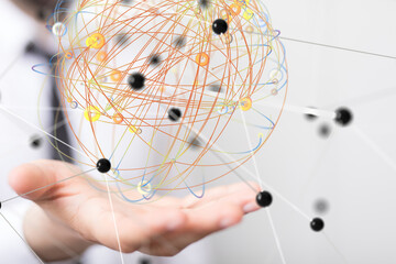 Global network. Blockchain. 3D illustration. Neural networks and artificial intelligence. Abstract